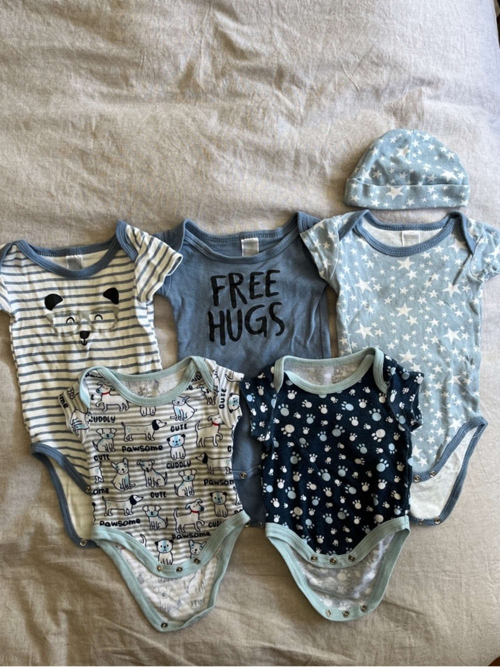 Baby Boy Bundle Set with Hat (x5) - like new, no stains